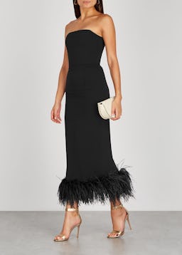 Minelli black feather-trimmed midi dress: image 1