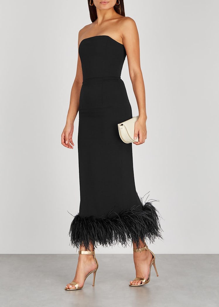 Minelli black feather-trimmed midi dress: image 1