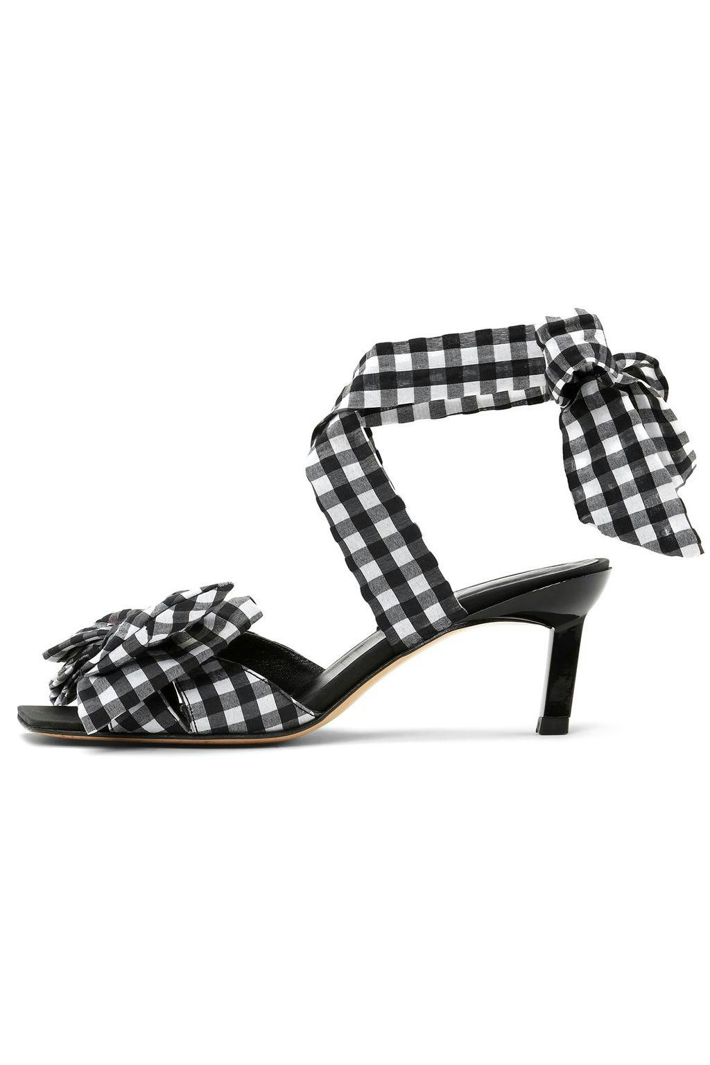 Seersucker Check Heeled Sandal in Black: image 1
