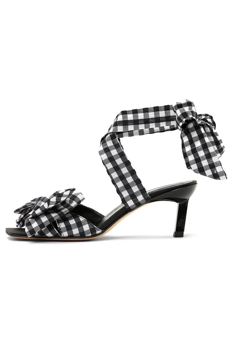 Seersucker Check Heeled Sandal in Black: image 1