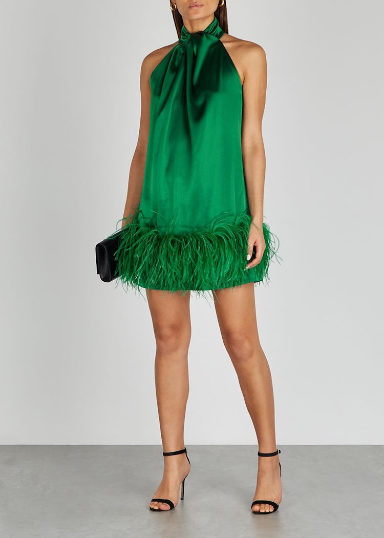 Cynthia green feather-trimmed mini dress: additional image