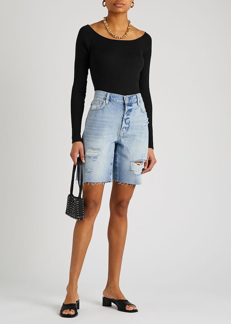 Le Slouch Bermuda distressed denim shorts: additional image