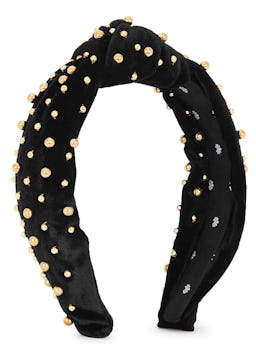 Black bead-embellished velvet headband: additional image