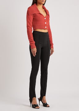 Red cropped cotton-blend cardigan: additional image