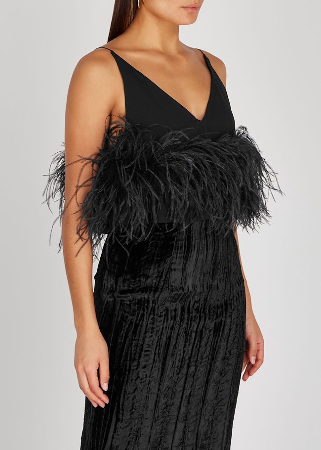 Poppy black feather-trimmed top: additional image