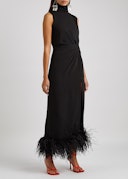 Maika black feather-trimmed midi dress: additional image