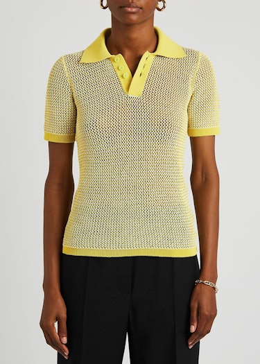 Yellow open-knit mesh polo shirt: additional image