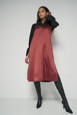 100% Recycled Satin Slip Midi Dress: additional image