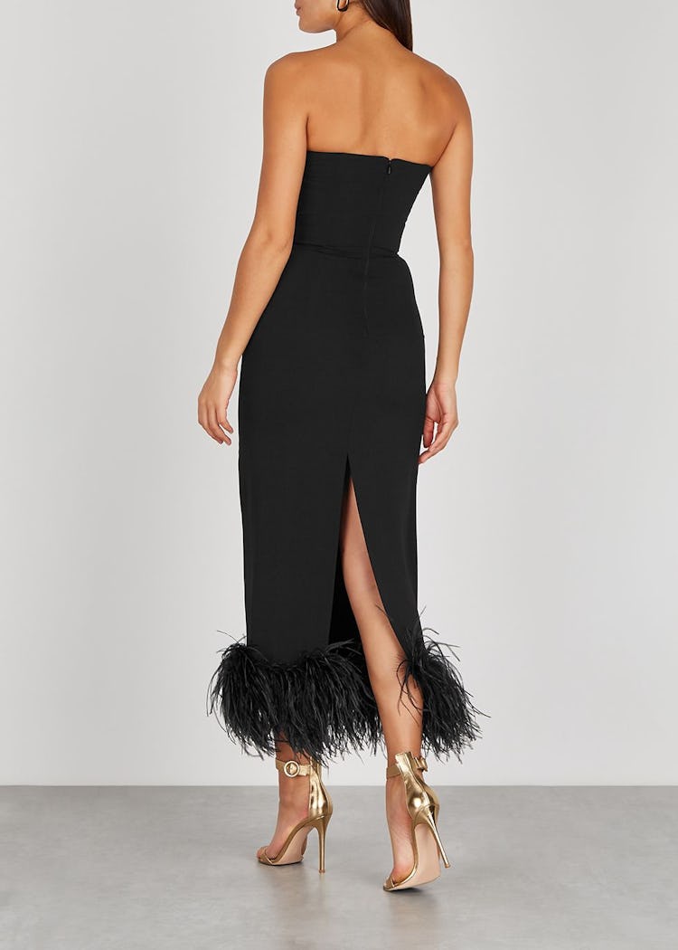 Minelli black feather-trimmed midi dress: additional image