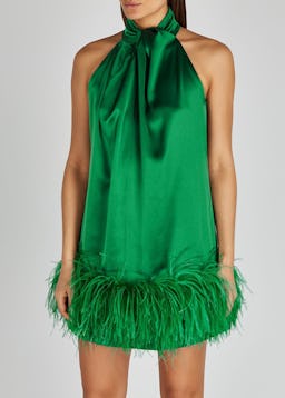 Cynthia green feather-trimmed mini dress: additional image