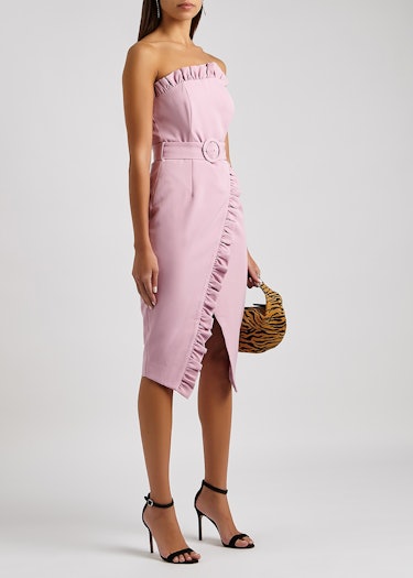 Pink strapless belted midi dress: additional image