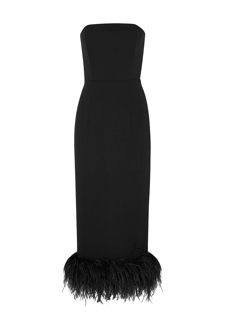Minelli black feather-trimmed midi dress: additional image