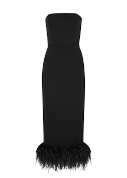 Minelli black feather-trimmed midi dress: additional image