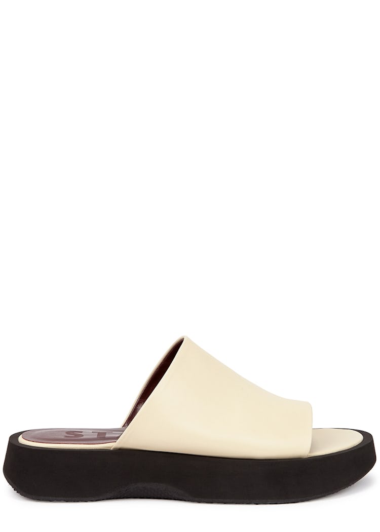 Alpine cream leather flatform sliders: image 1