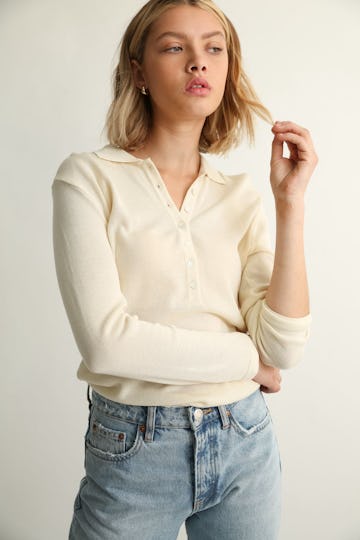 Button Up Polo Knit Top: image 1