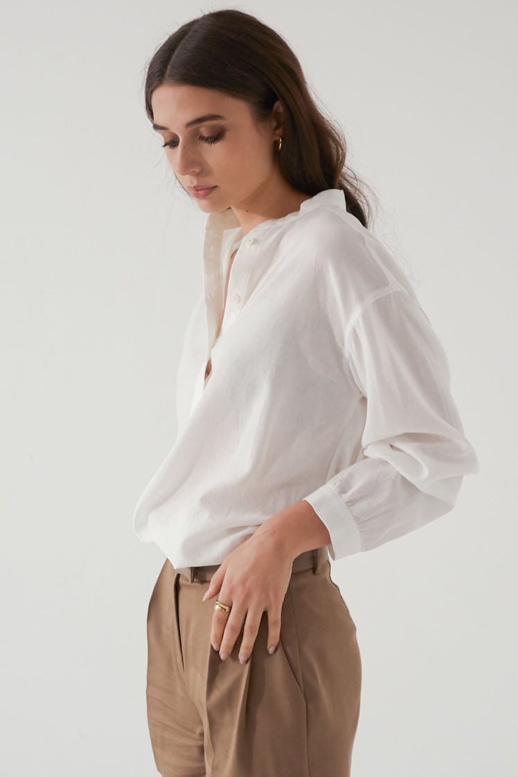 Band Collar Button Up Shirt: image 1