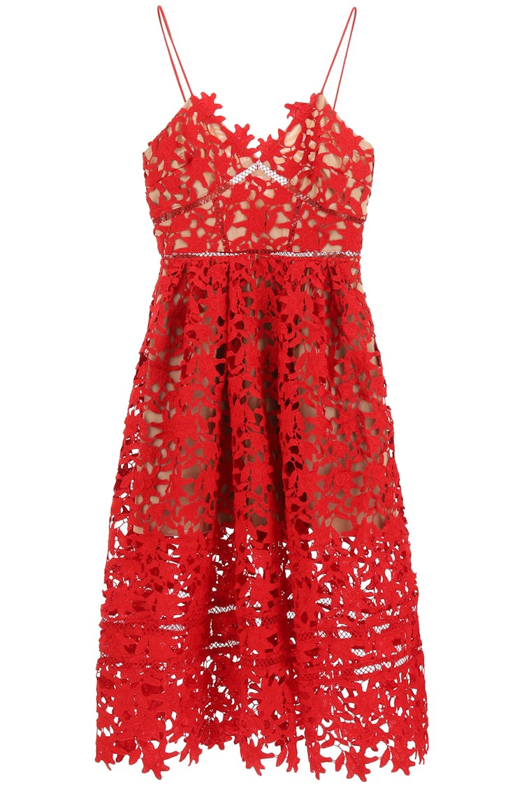 Self Portrait's Azaela red laced midi dress.