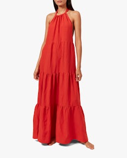 Solid & Striped's red halter neck maxi dress.