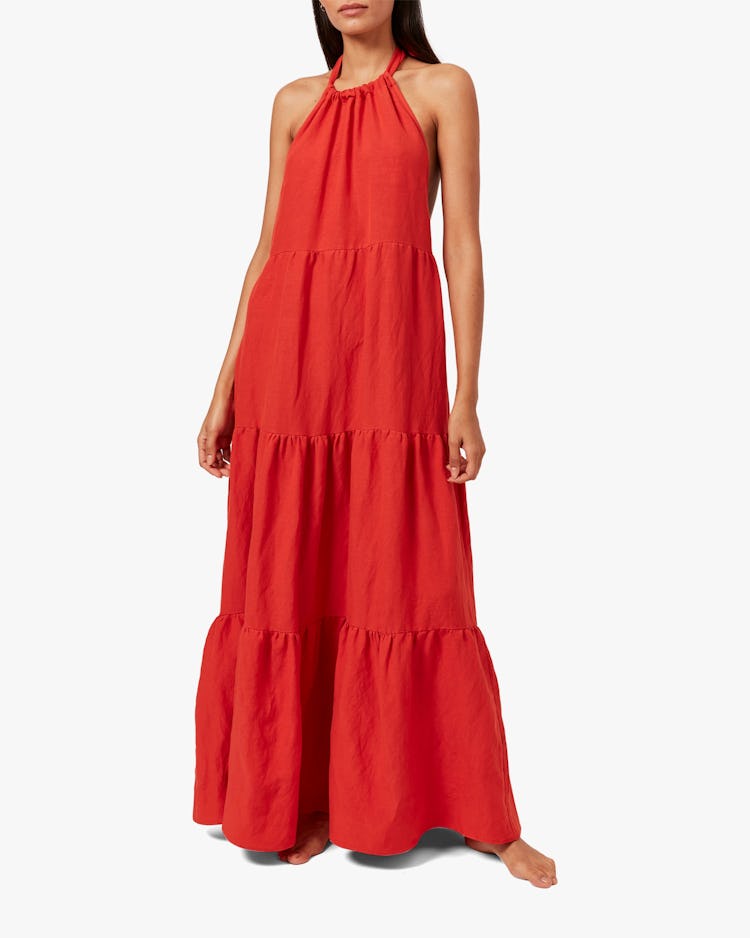 Solid & Striped's red halter neck maxi dress.