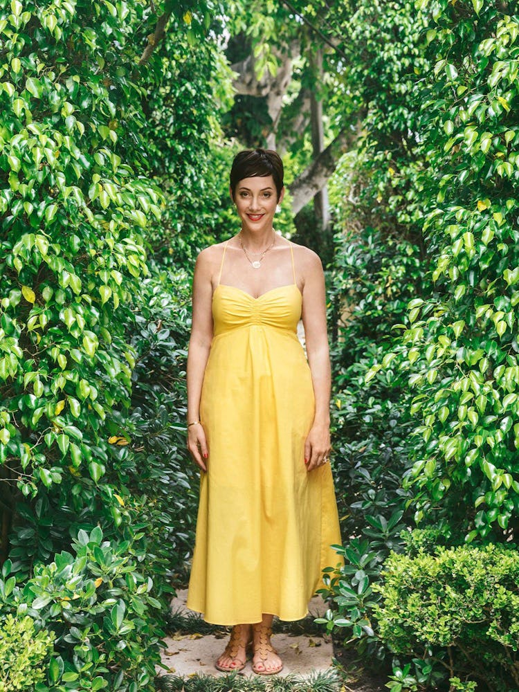Kirna Zabete's yellow Marilyn spaghetti-strapped dress. 