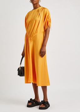 Davina orange satin midi dress: image 1