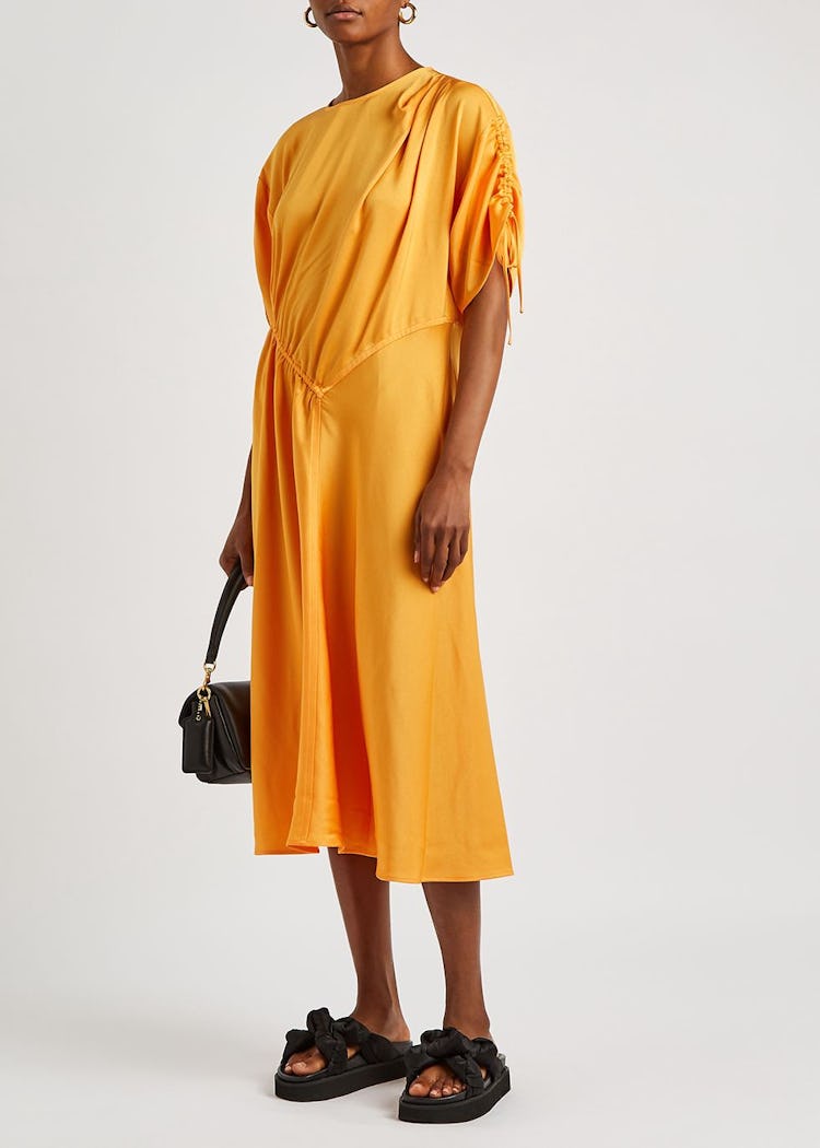 Davina orange satin midi dress: image 1