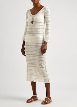 Brigitte white crochet-knit midi dress: image 1