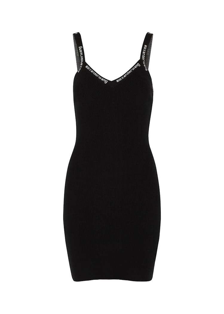 Black logo-trimmed ribbed-knit mini dress: additional image