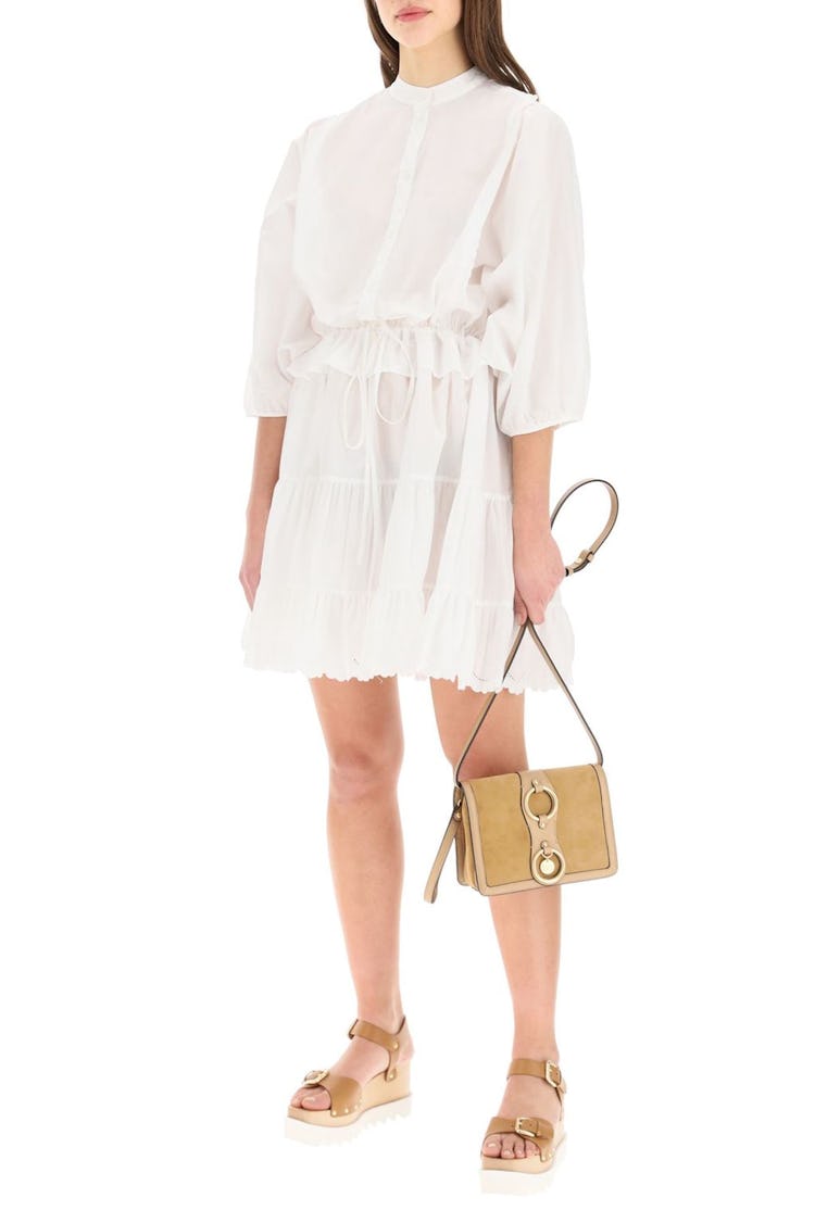 See By Chloe Poplin Dress With Ruffles And Logo Embroidery: image 1