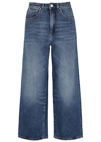 Blue cropped wide-leg jeans: image 1