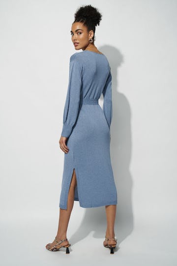 Belted V-neck Knitted Midi Dress: image 1