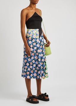 Lilah floral-print satin midi skirt: image 1