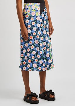 Lilah floral-print satin midi skirt: additional image