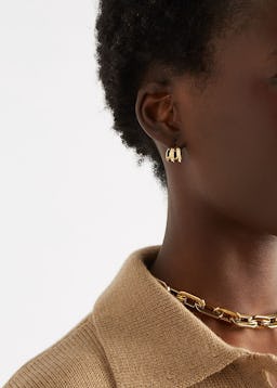 Pleated 14kt gold-dipped hoop earrings: additional image