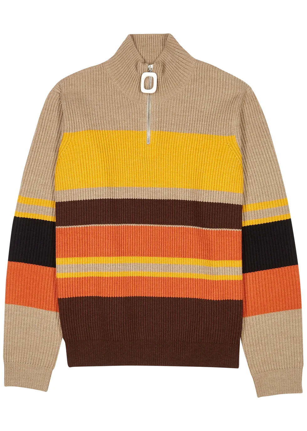 Striped half-zip ribbed wool jumper