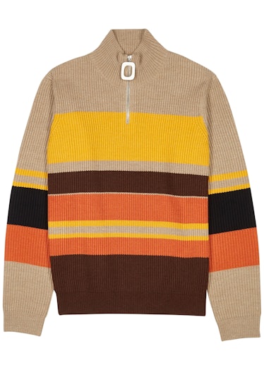 Striped half-zip ribbed wool jumper: image 1
