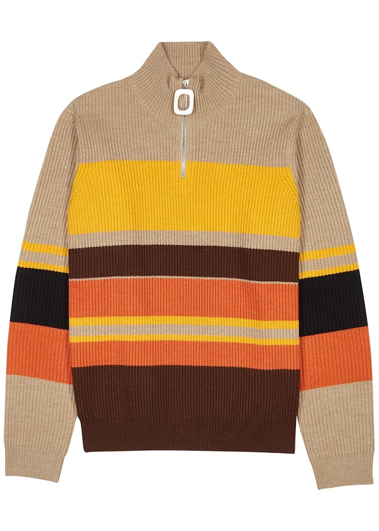 Striped half-zip ribbed wool jumper: image 1