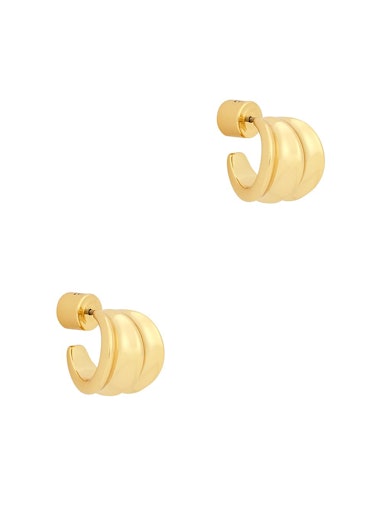 Pleated 14kt gold-dipped hoop earrings: image 1