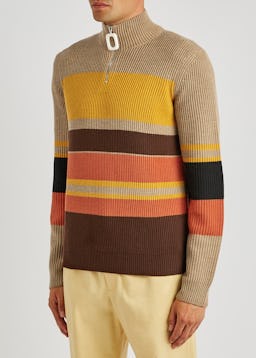 Striped half-zip ribbed wool jumper: additional image