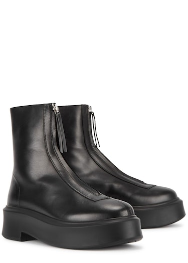 Zipped 1 black leather flatform ankle boots: image 1