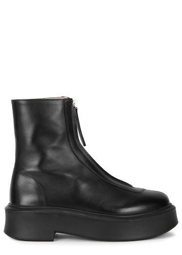 Zipped 1 black leather flatform ankle boots: additional image