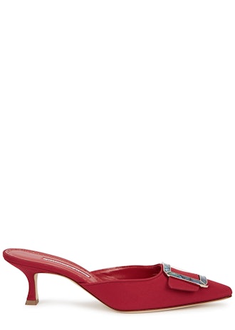 Maysale 50 red crepe de chine mules: image 1