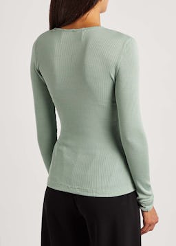 Eve mint green ribbed silk-jersey top: additional image