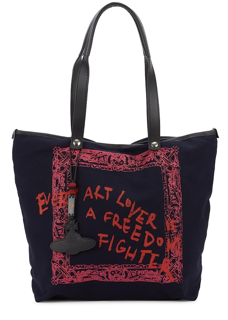 Studio navy printed canvas tote: image 1