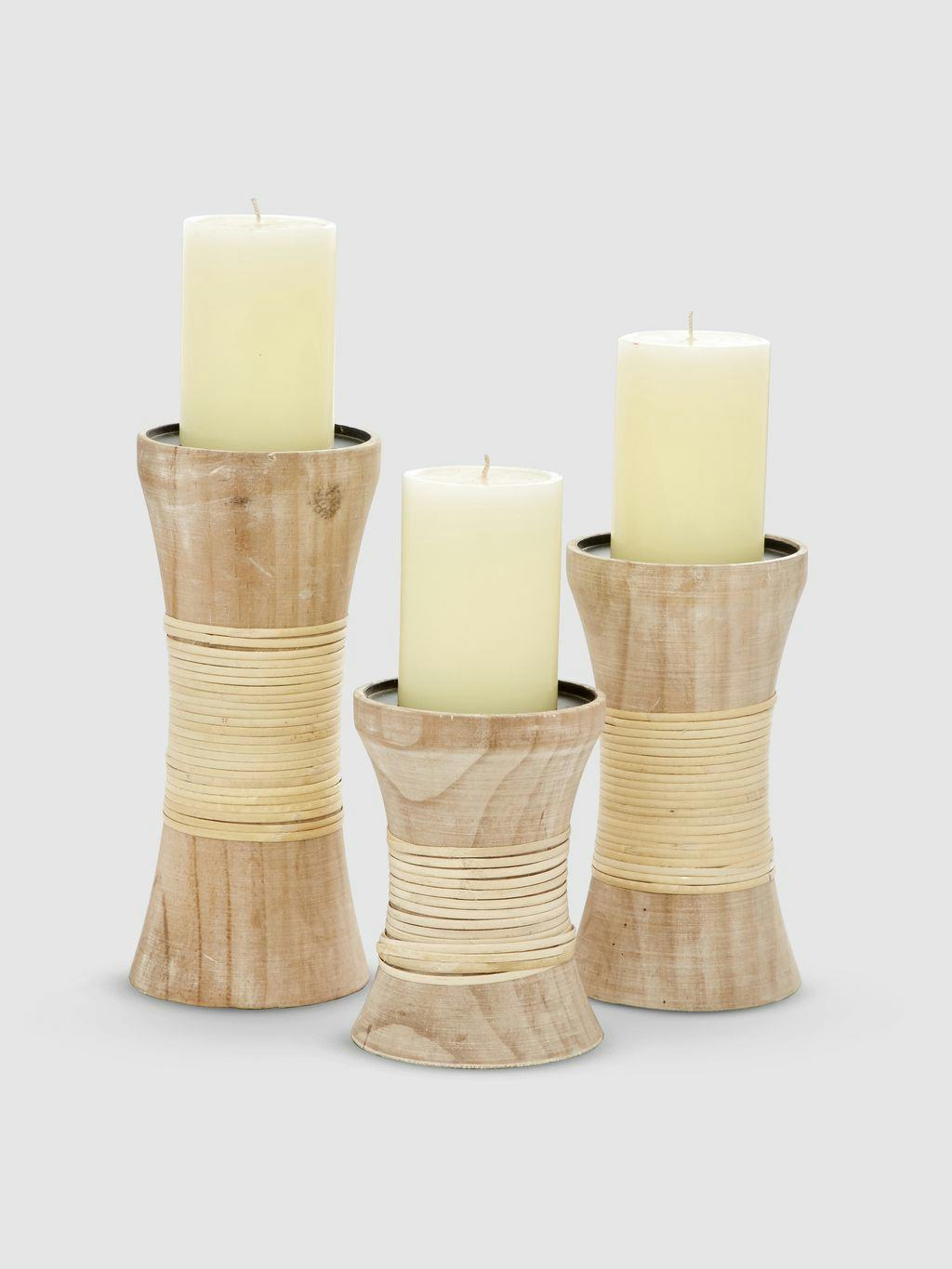 Carved Wooden Tapered Candle Holders, Set Of 3: image 1