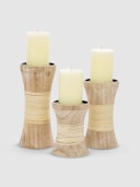 Carved Wooden Tapered Candle Holders, Set Of 3: image 1