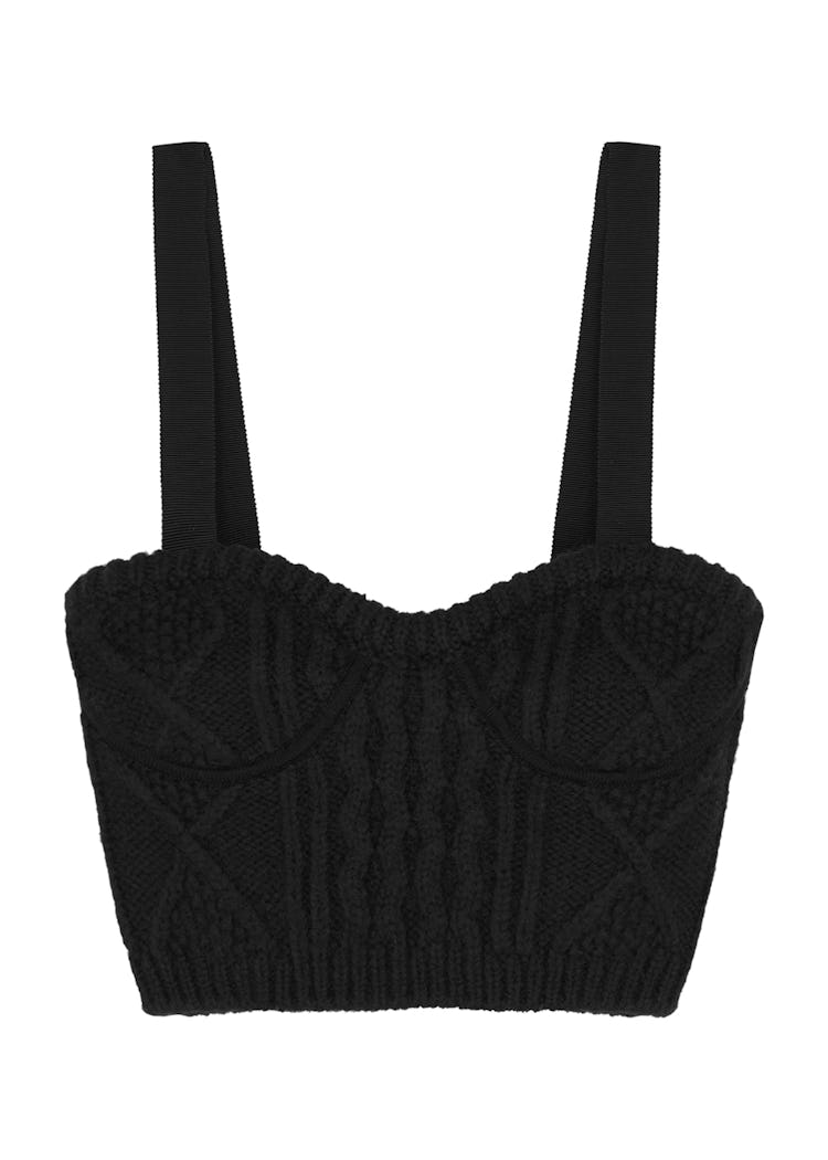 Black cable-knit bra top: image 1