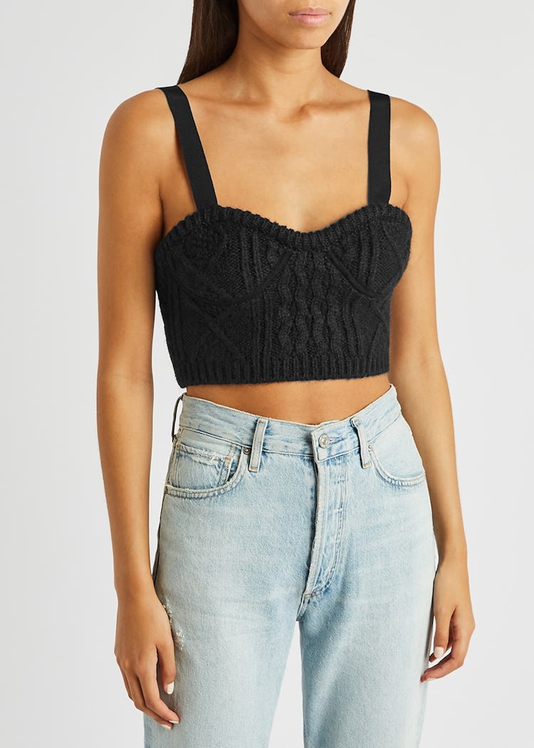 Black cable-knit bra top: additional image