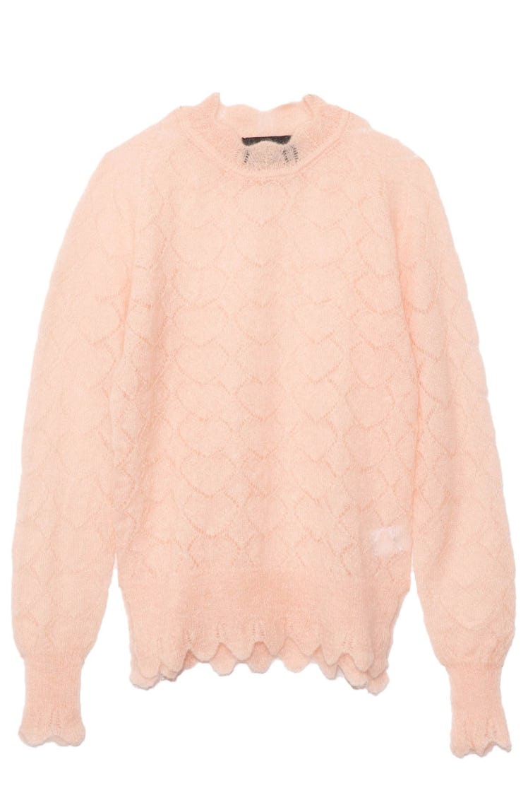 Long Sleeve Heart Stitch Jumper in Baby Pink: image 1