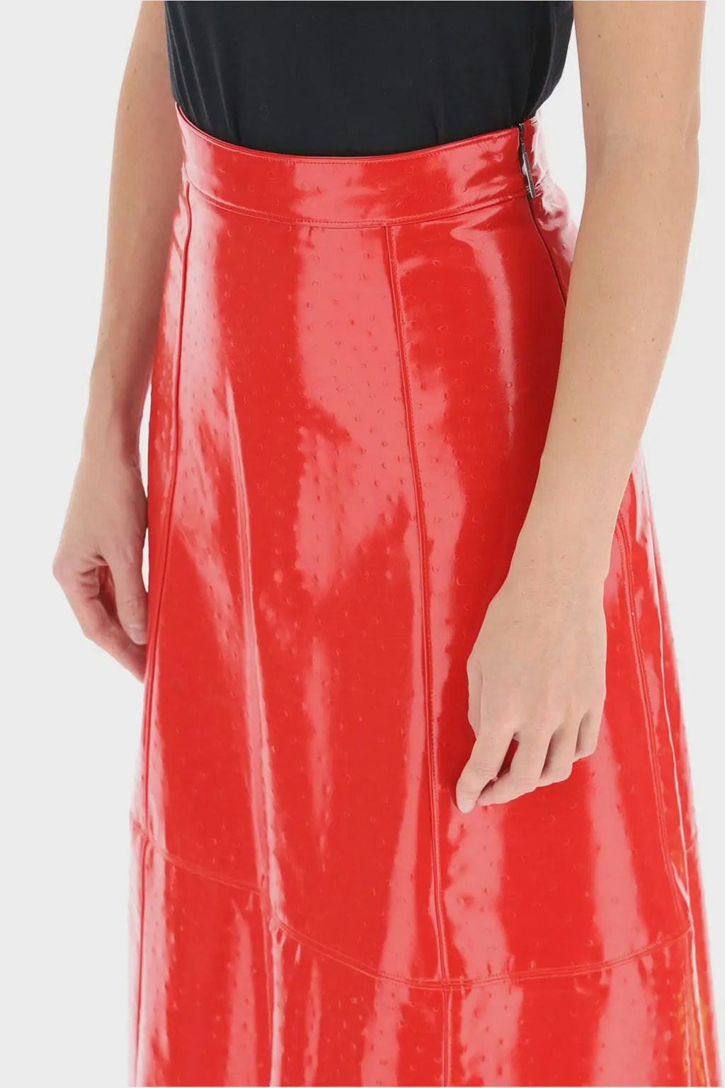 faux leather midi skirt red